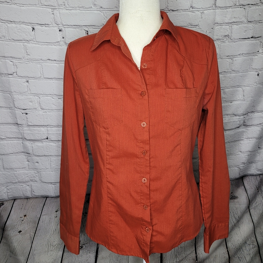 New Look Long Sleeve Button Down Orange Top
